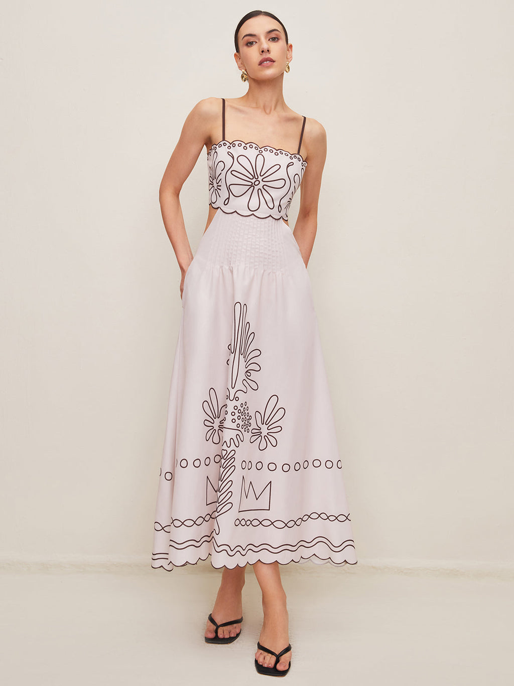 Baskı Cepli Midi Elbise