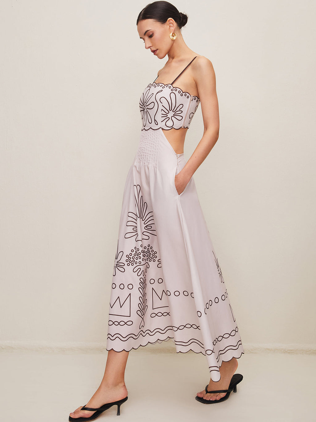 Baskı Cepli Midi Elbise