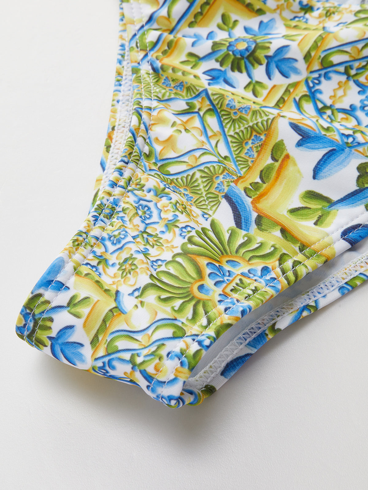 Askısız Desenli Bağlamalı Bikini Takımı