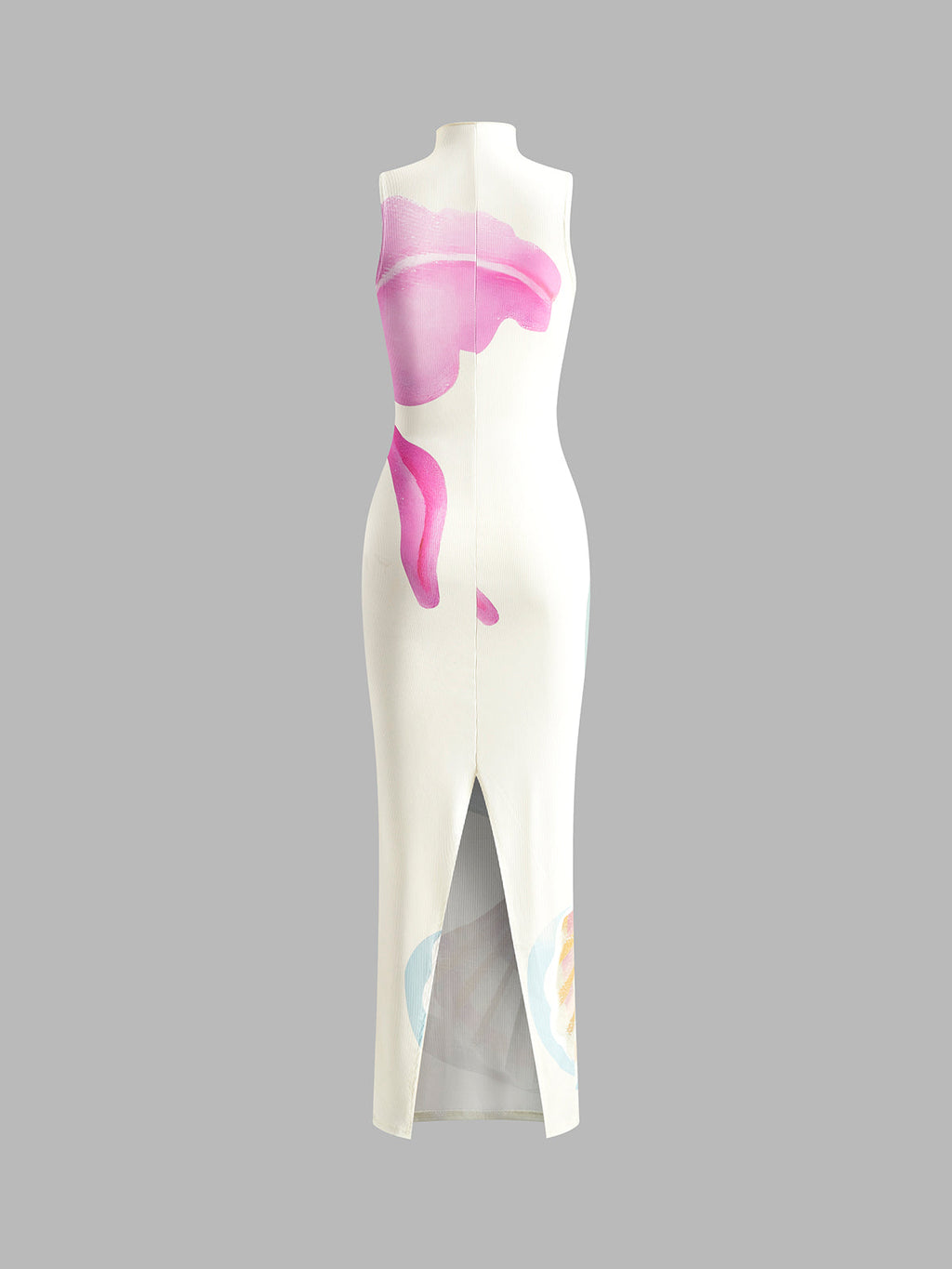 Baskılı Yaka Yırtmaçlı Elbise