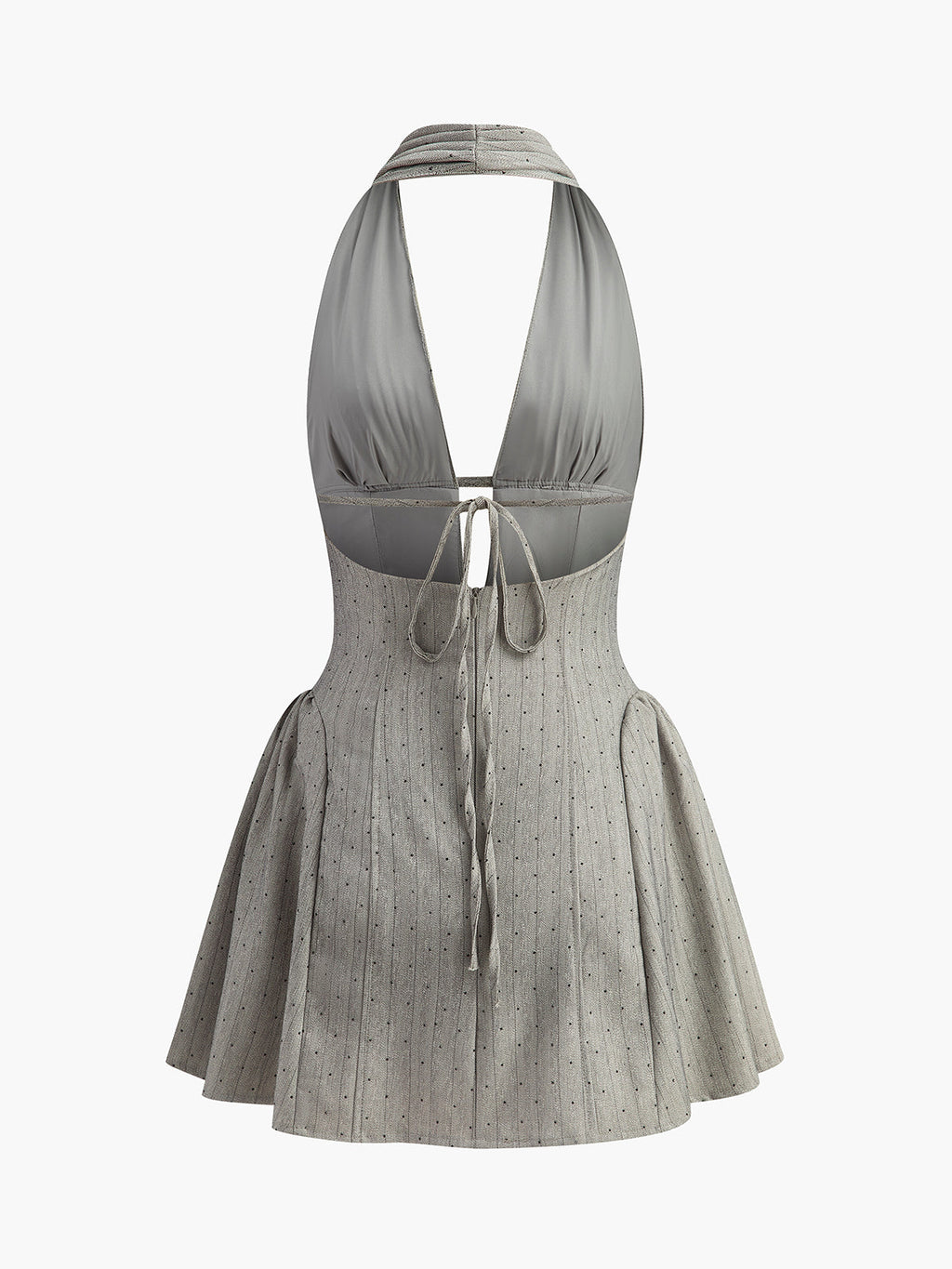 Arkadan Bağlamalı Halter Yaka Pliseli Elbise