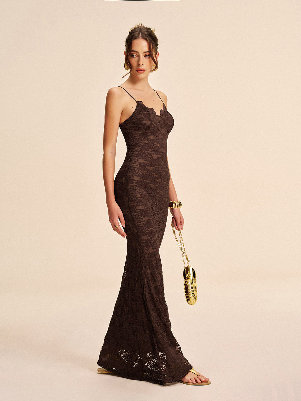 dantel askılı maksi elbise