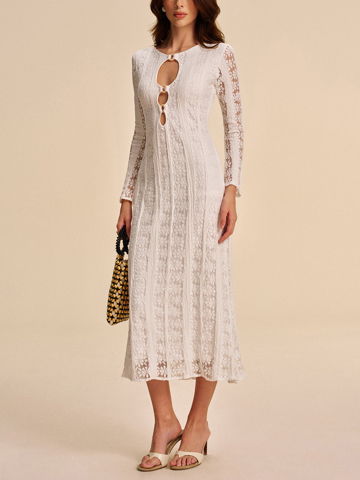 Dekolteli dantel midi elbise