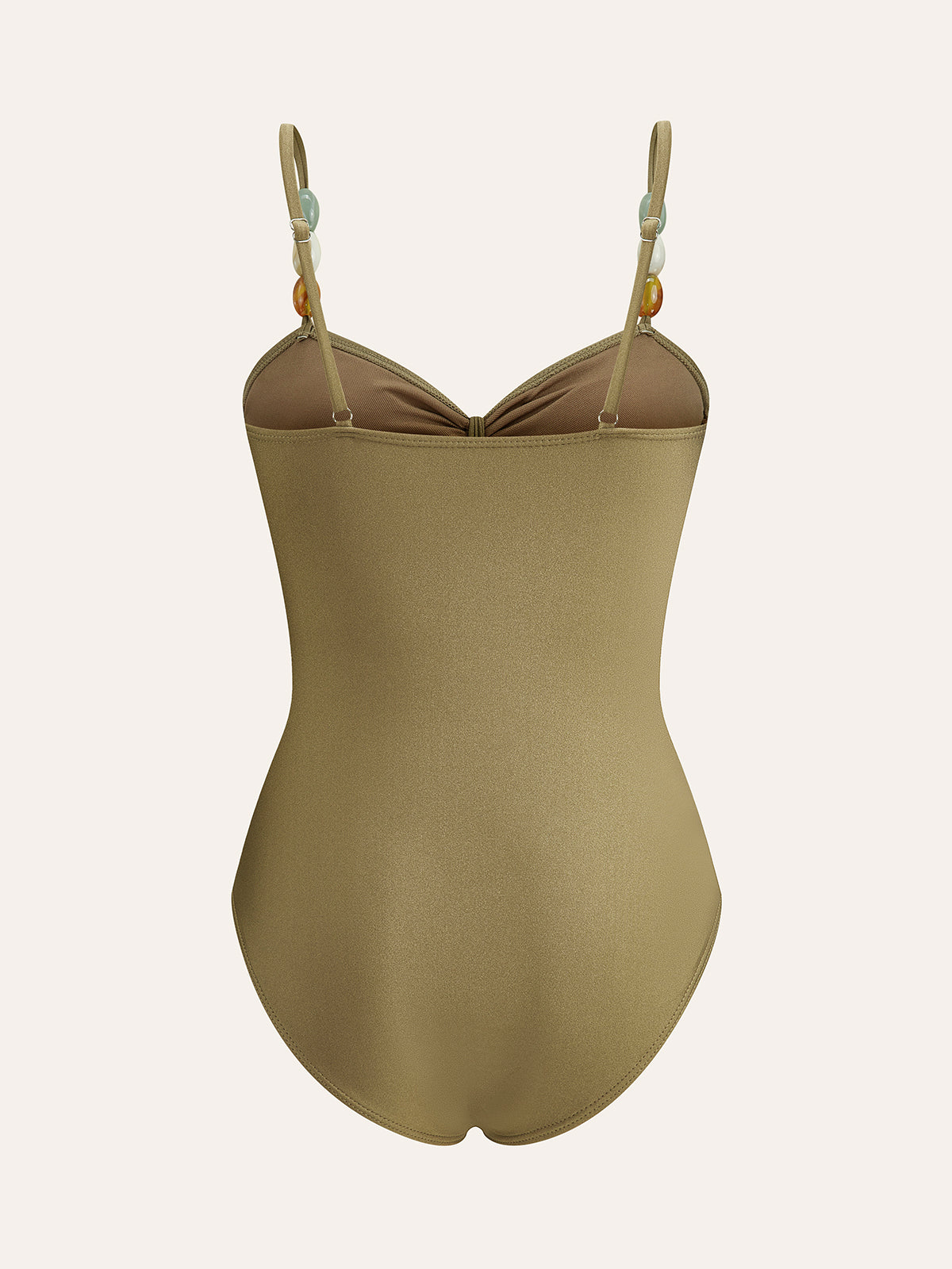 Boncuklu Askılı Dekolteli Tek Parça Mayo