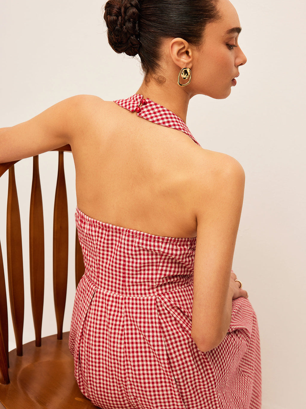 Askılı Ekose Midi Elbise