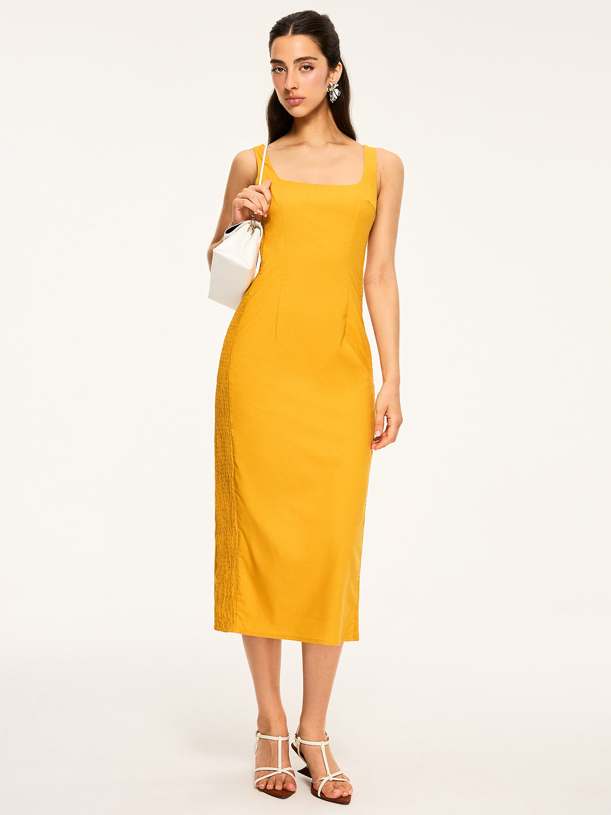 büzgülü midi elbise