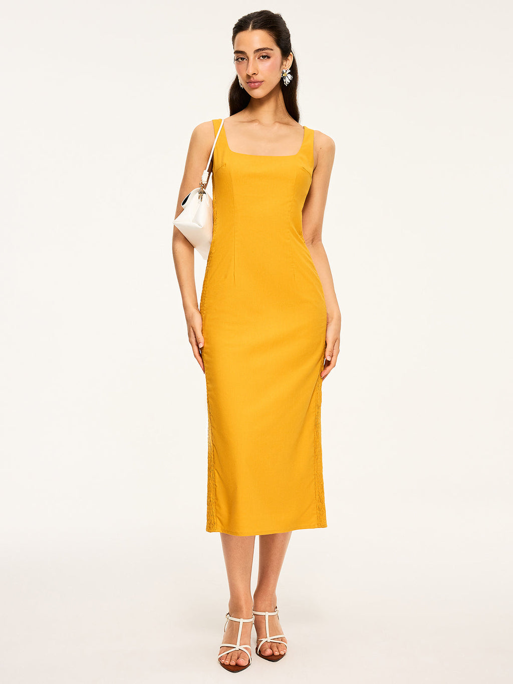 büzgülü midi elbise