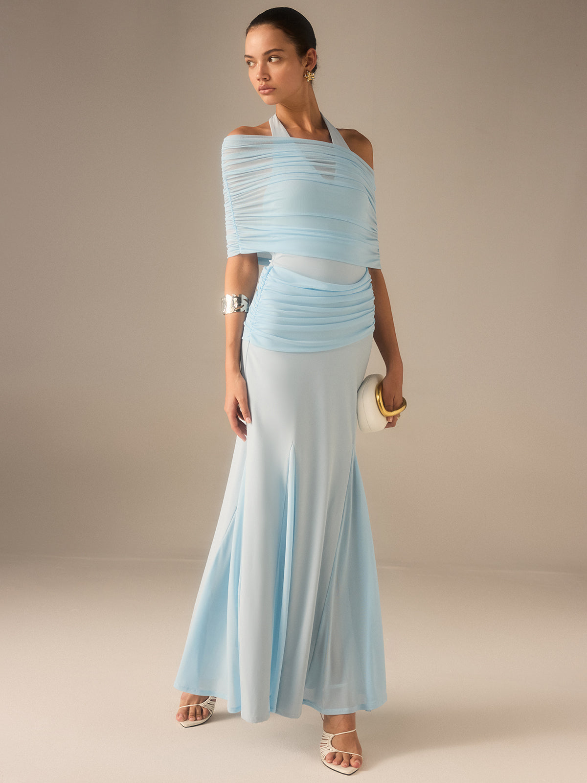 büzgülü maksi elbise