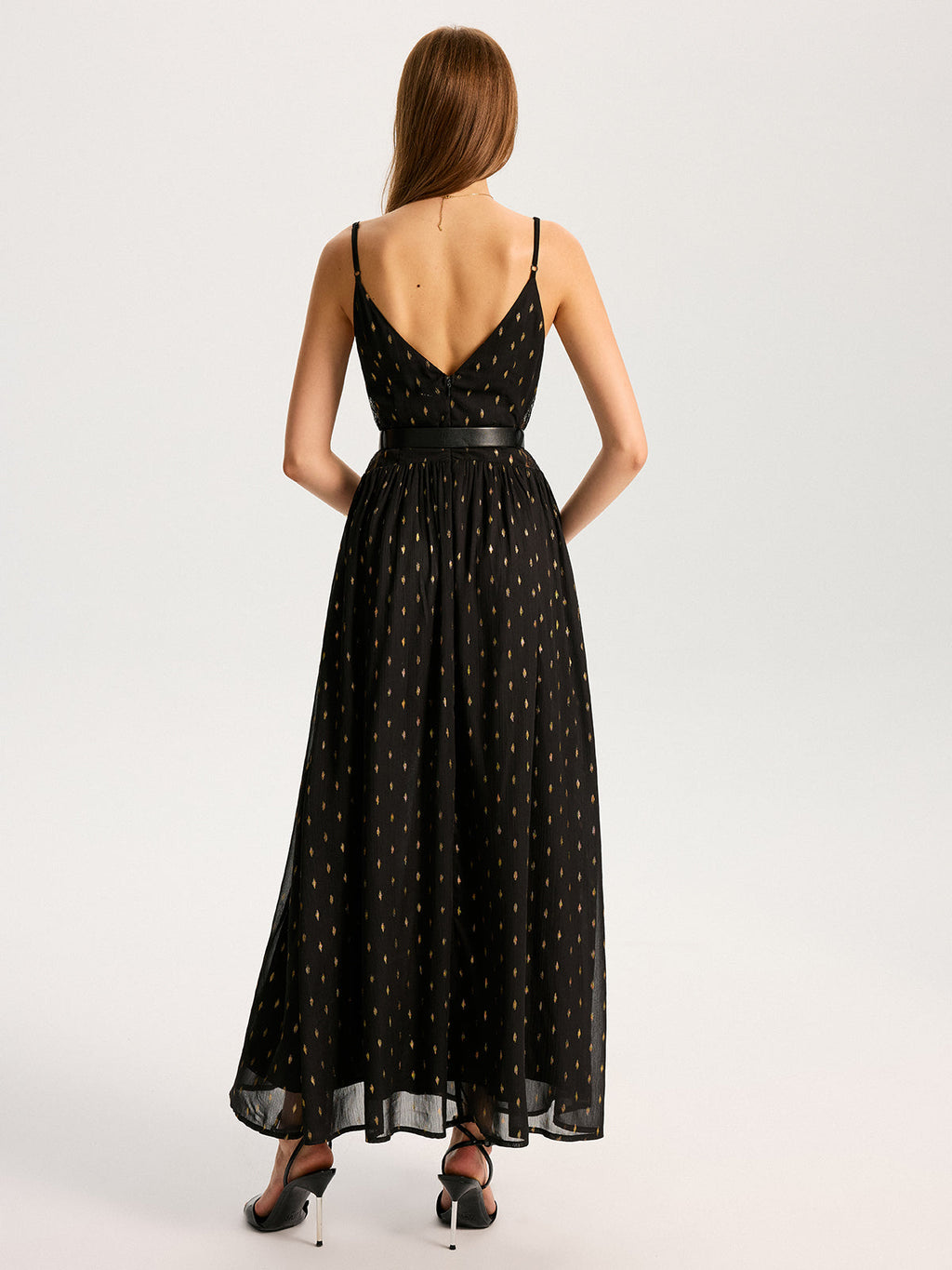 dantel panel yırtmaçlı maksi elbise