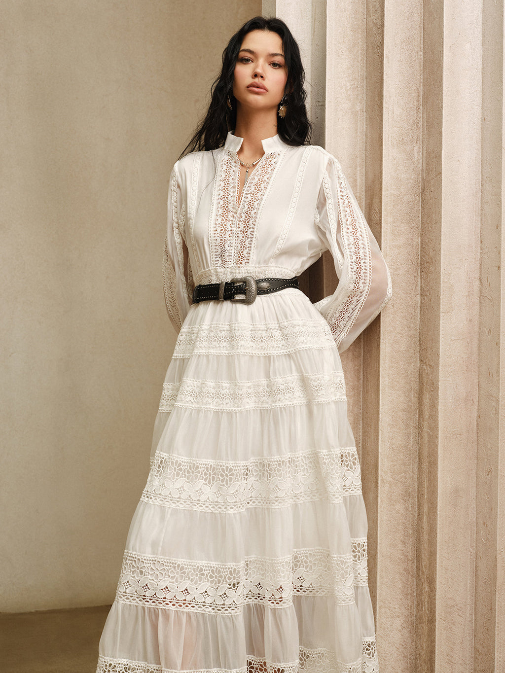 dantel detaylı maksi elbise