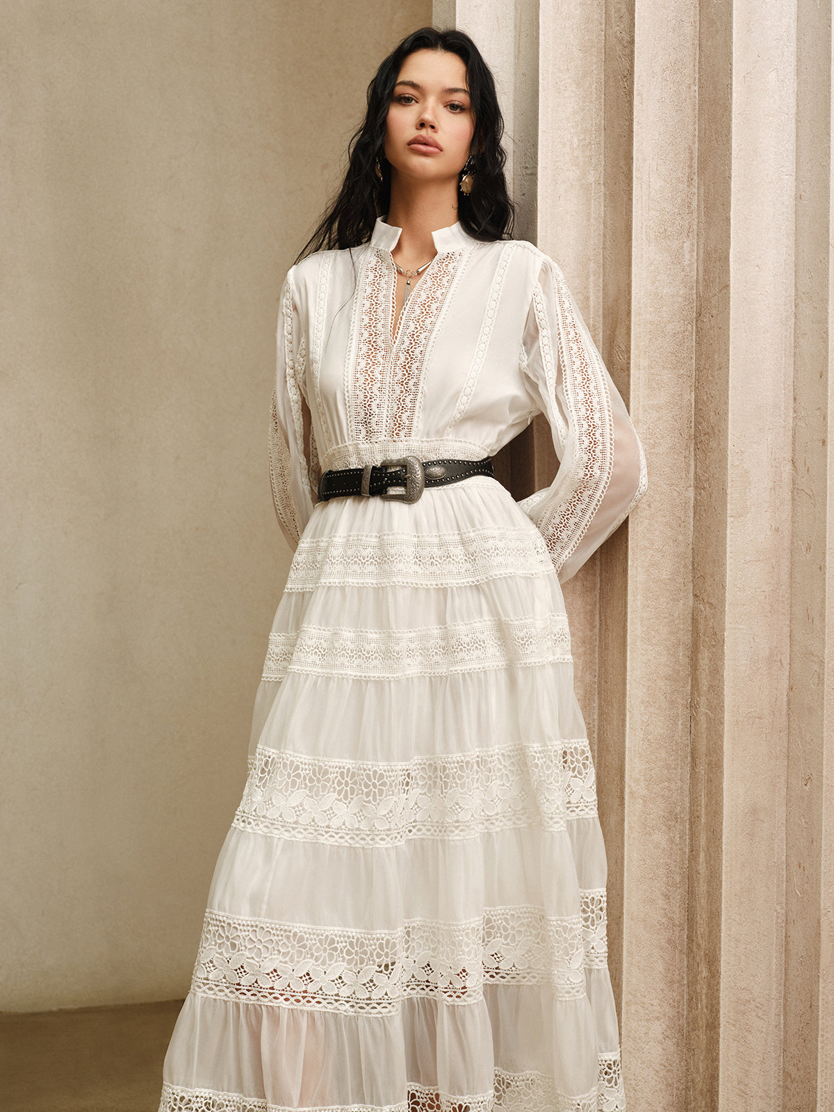 dantel detaylı maksi elbise