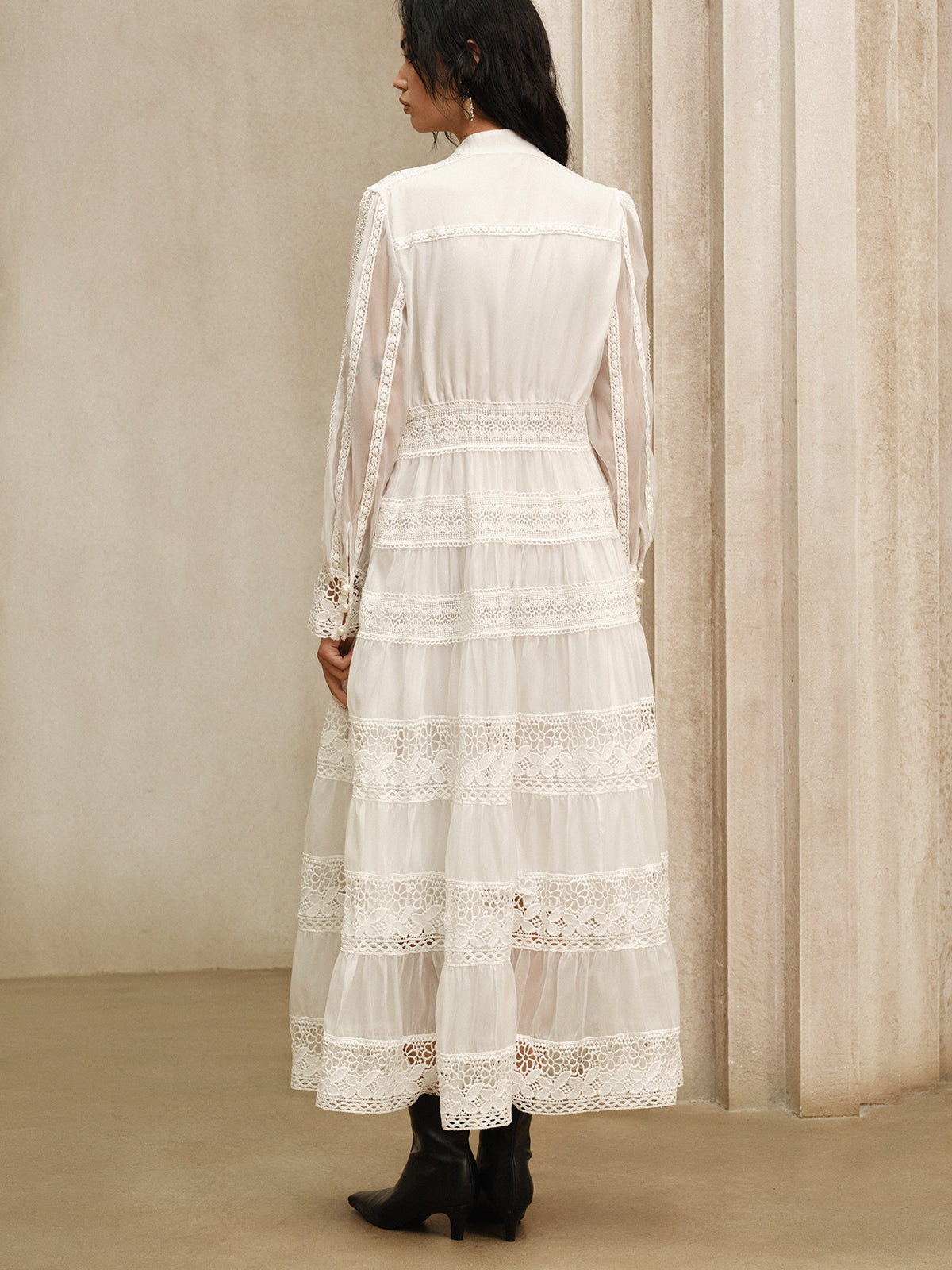 dantel detaylı maksi elbise