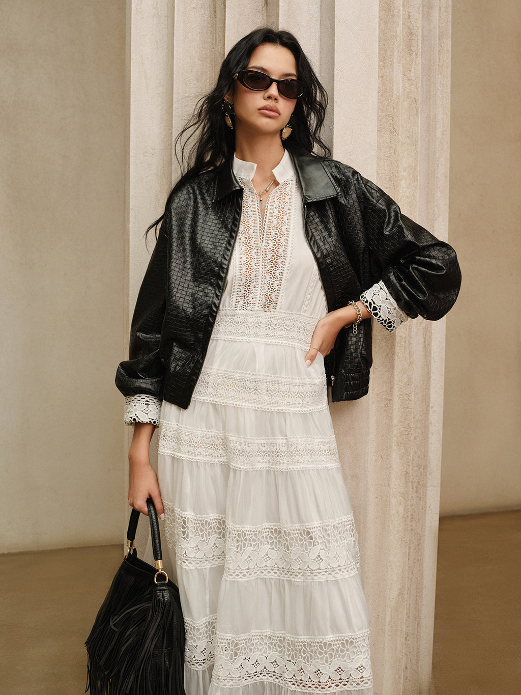 dantel detaylı maksi elbise