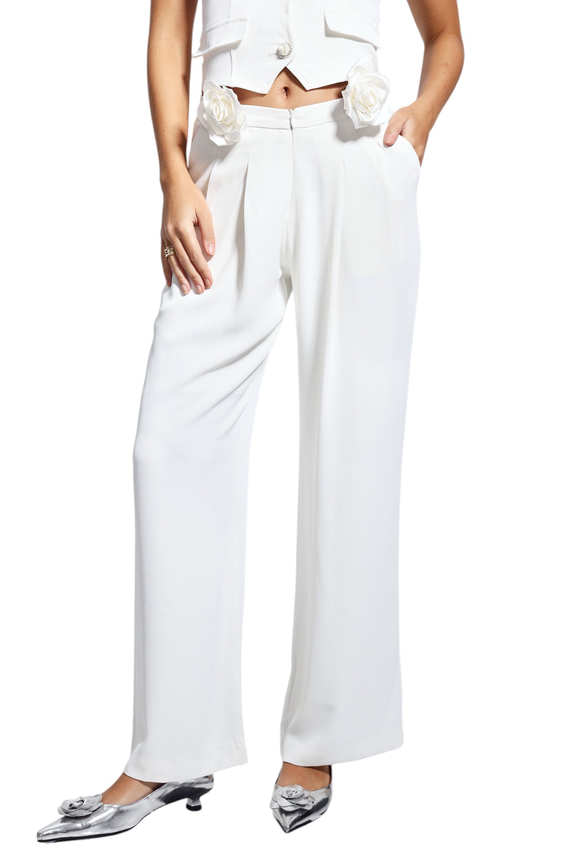 Çiçek Desenli Büzgülü Pantolon