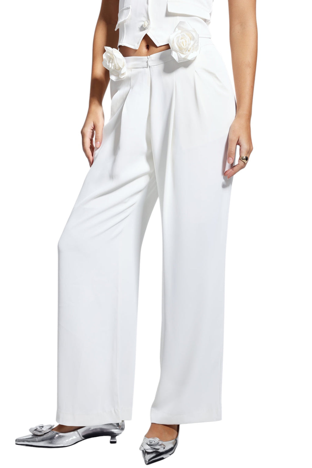 Çiçek Desenli Büzgülü Pantolon