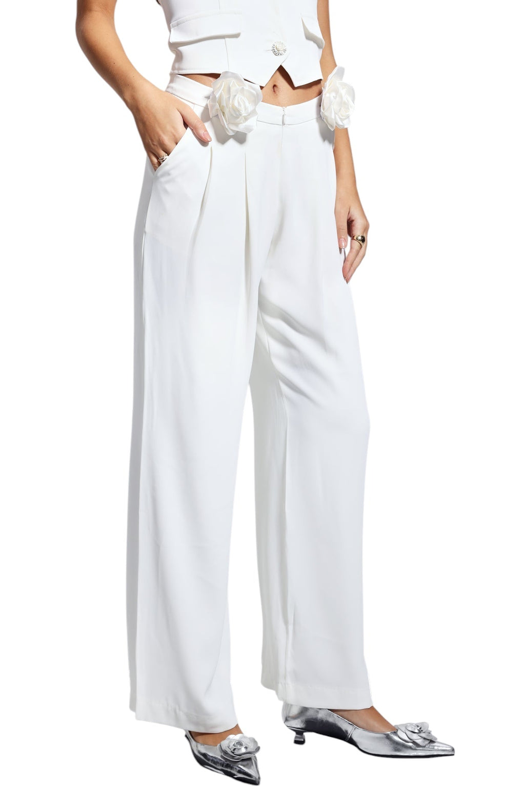 Çiçek Desenli Büzgülü Pantolon