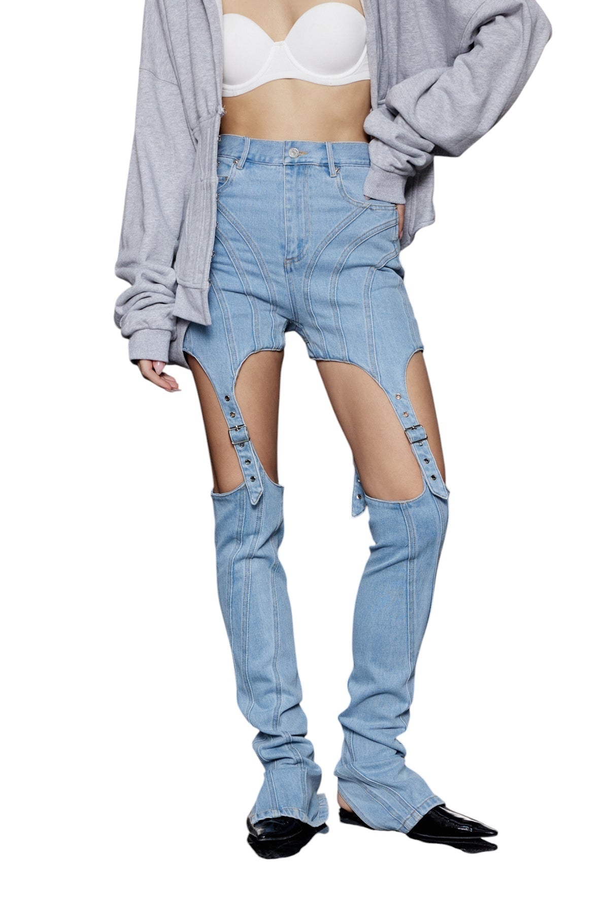 Çizgili Kesik Detaylı Jean