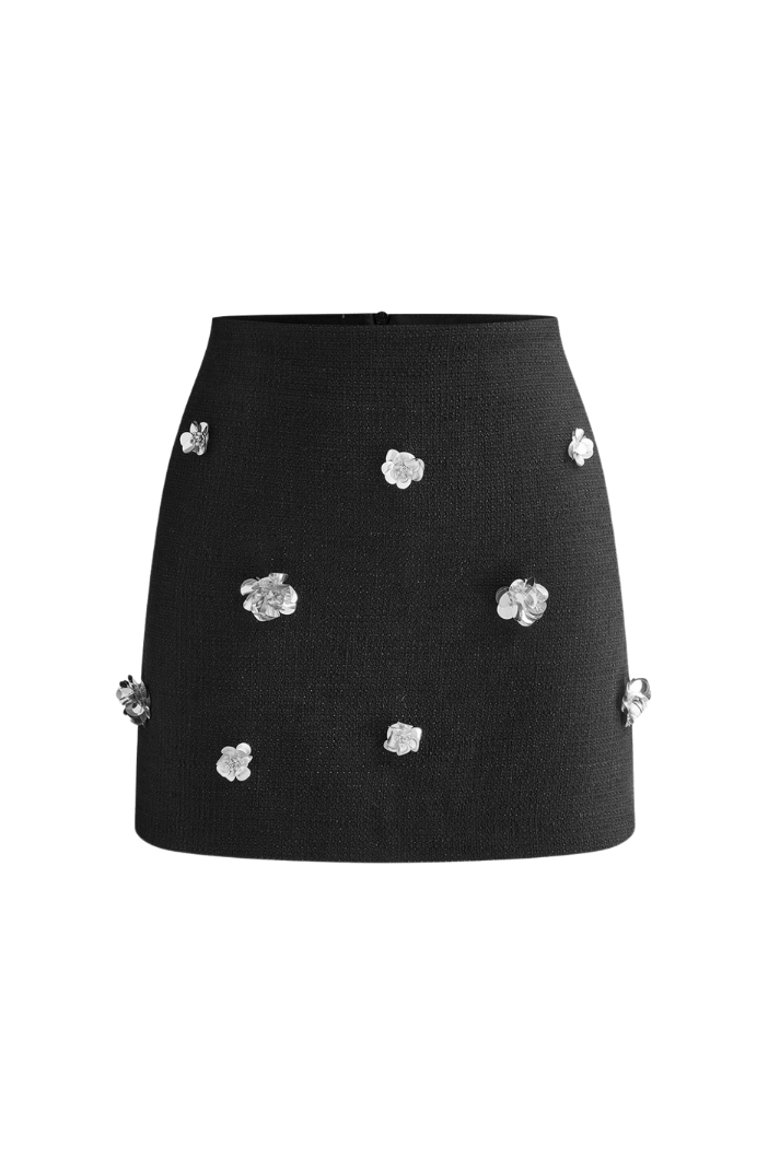 Çiçek Süslemeli Mini Etek