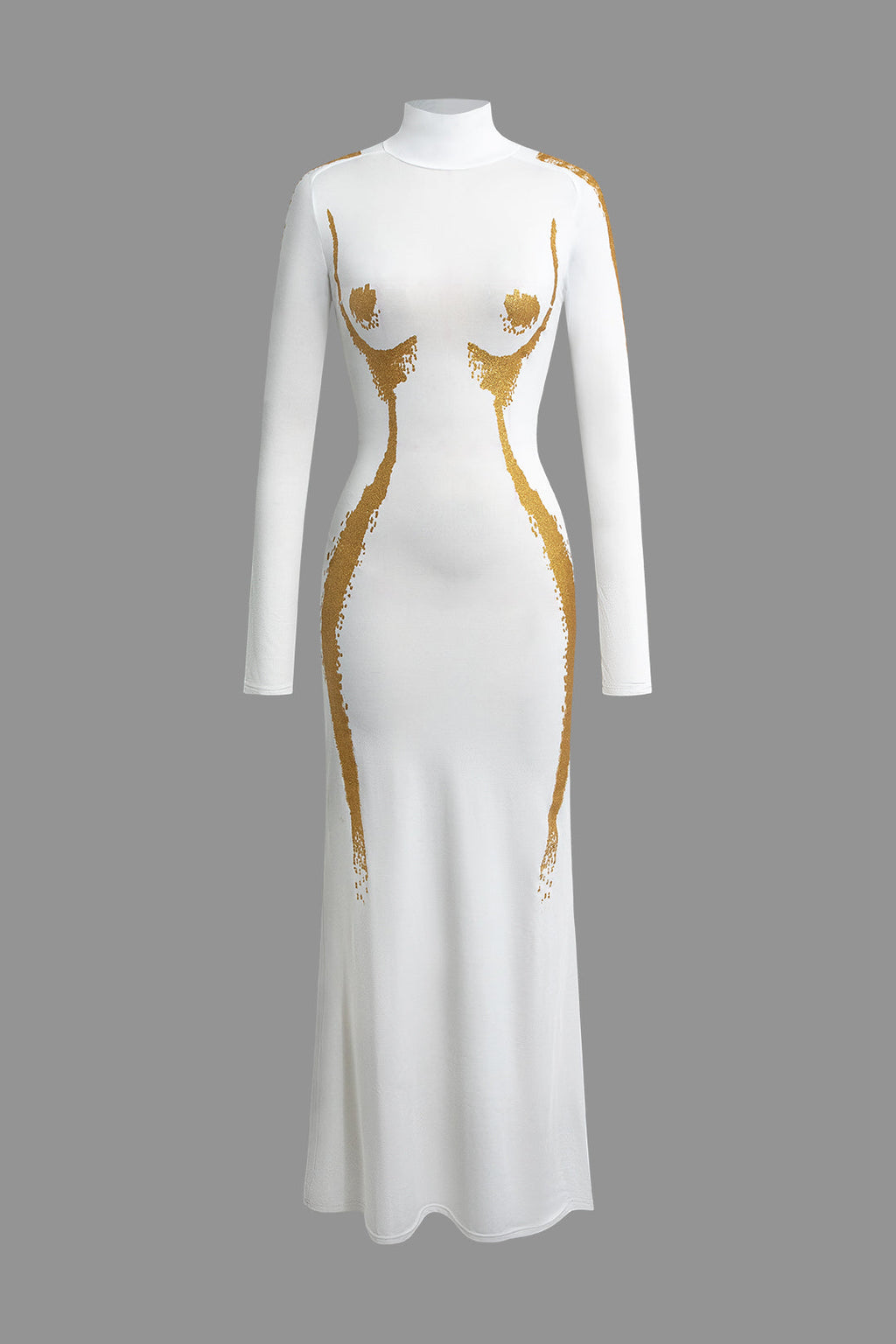 Beden Desenli Balıkçı Yaka Uzun Kollu maksi Elbise