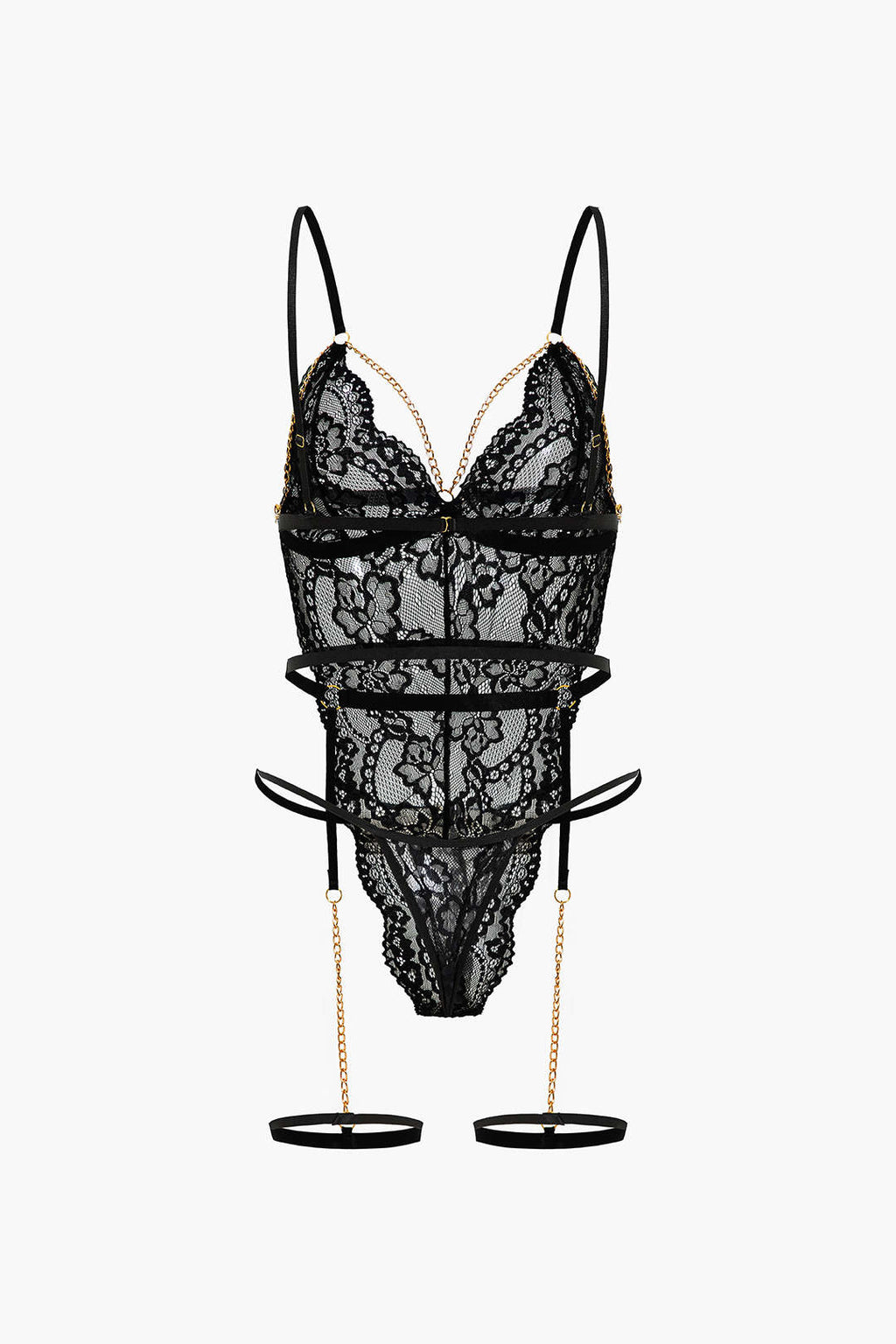 Dantel Metalik Zincir Kesik Detaylı Şeffaf İç Giyim Garter Seti