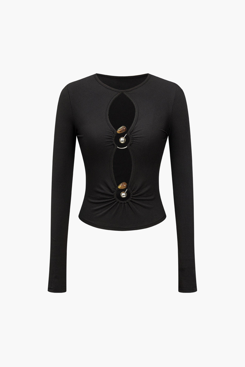 Boncuk Detaylı Kesikli Uzun Kollu Üst