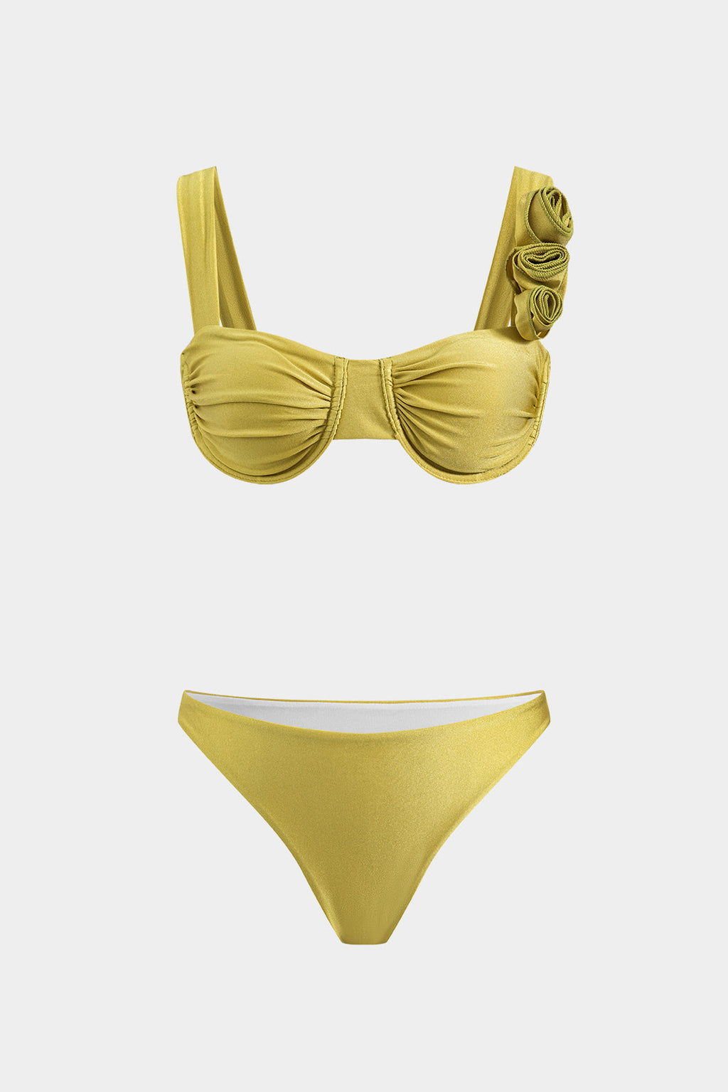 3D Çiçek Büzgülü Bikini ve Mayo Eteği Pareo 3 Parça Takım
