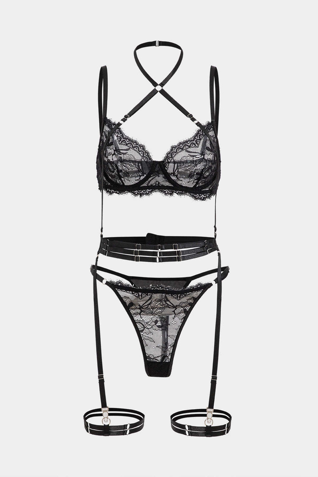 Dantel Nakışlı Çapraz Detaylı Bustiyer Jartiyer Takımı