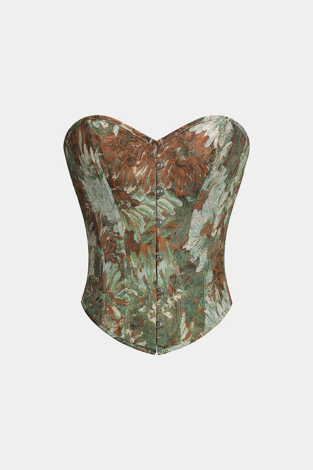 Çiçek Desenli Straplez Bağlama Detaylı Korseli Tüp Üst