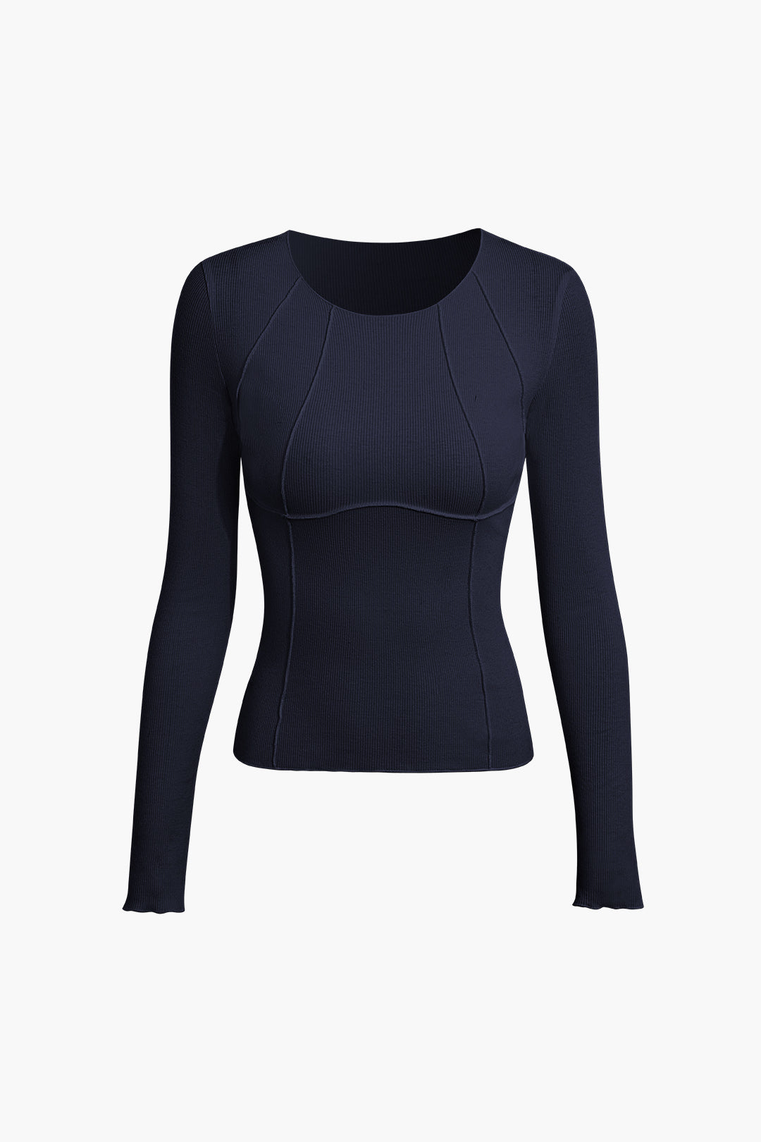 Basic Katı Yuvarlak Yaka Nervürlü Uzun Kollu top