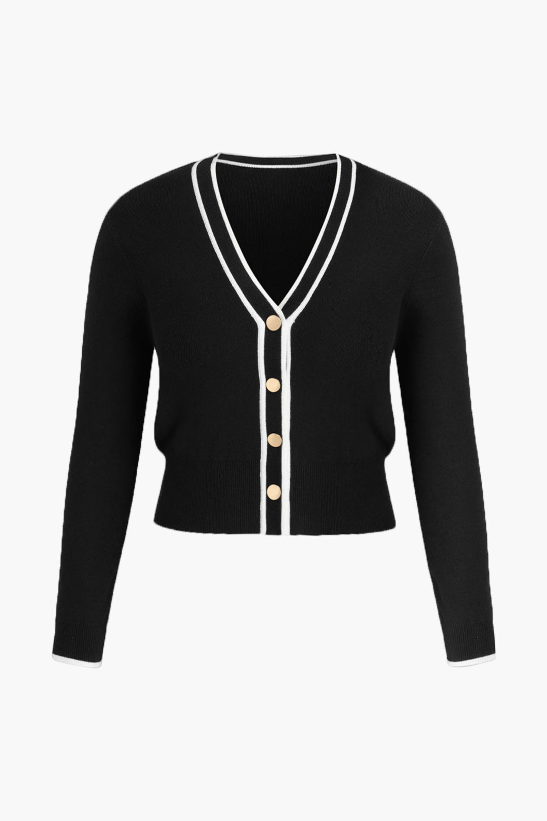 Büyük Beden Örgü V Yaka Düğmeli Uzun Kollu top