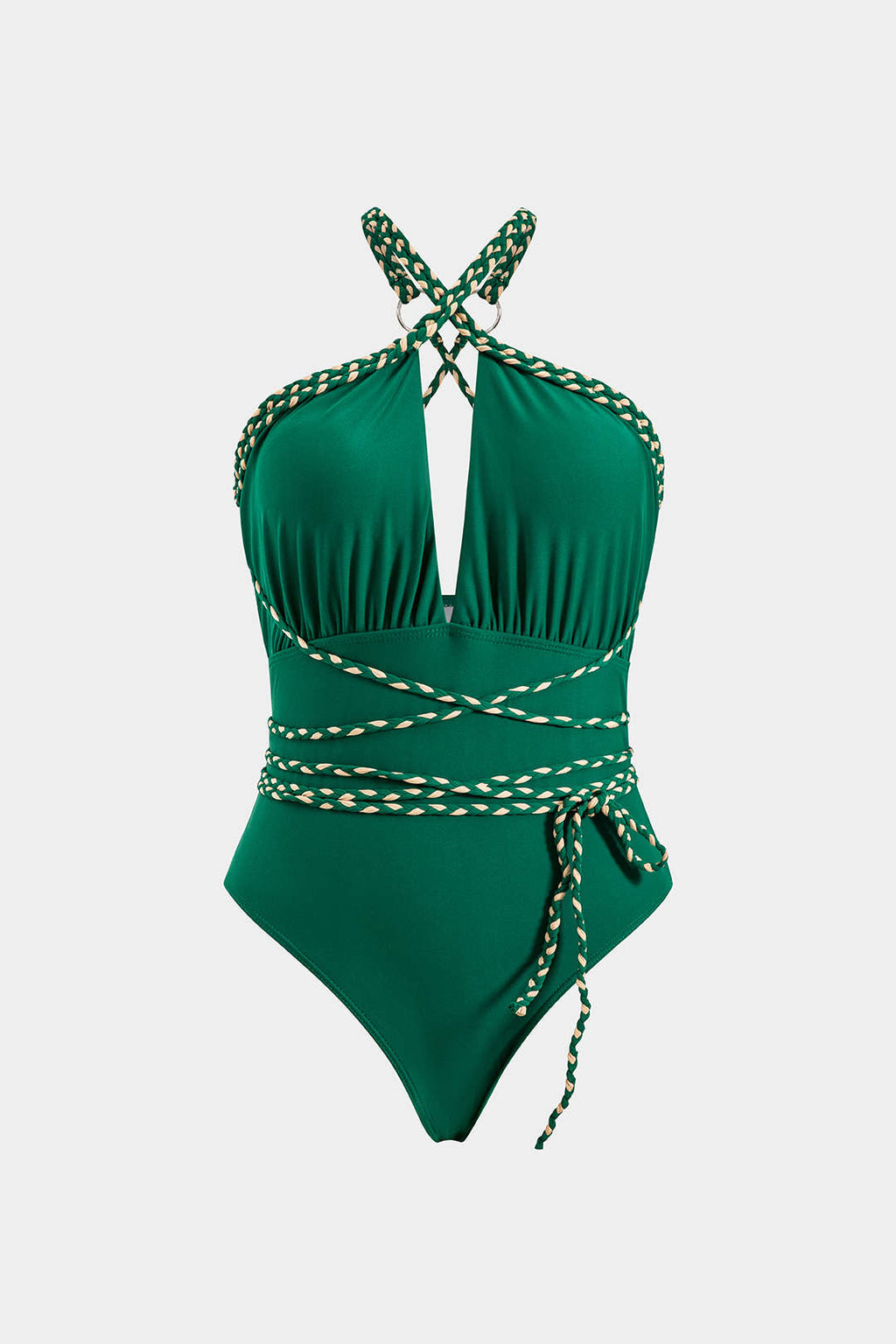 Büzgülü Çapraz Askılı Sırt Dekolteli Karın Toparlayıcı Tek Parça Mayo