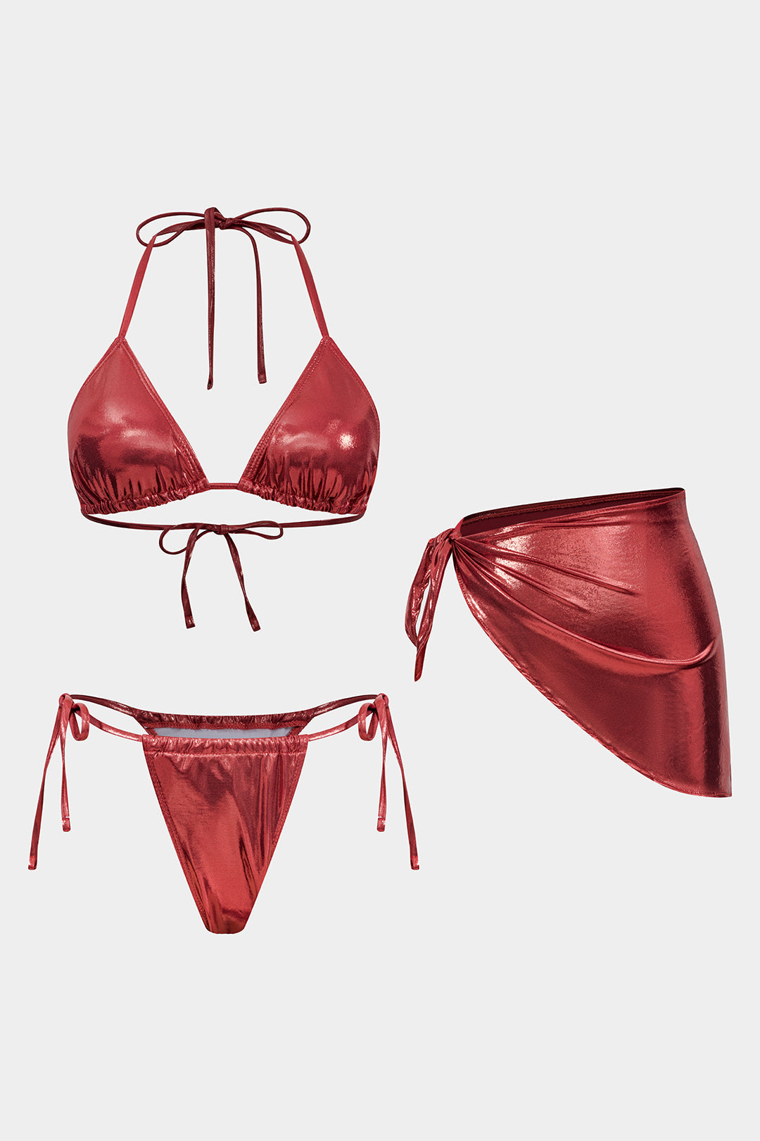 Büzgülü, Sırt Dekolteli Bikini ve Mayo Eteği Pareo Takımı