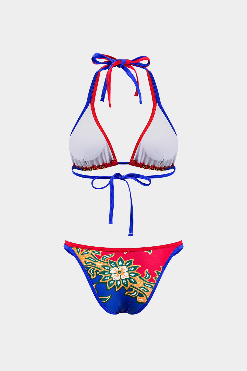 Çiçek Desenli Büzgülü Bağlamalı Bikini ve Mayo Eteği Pareo Takım