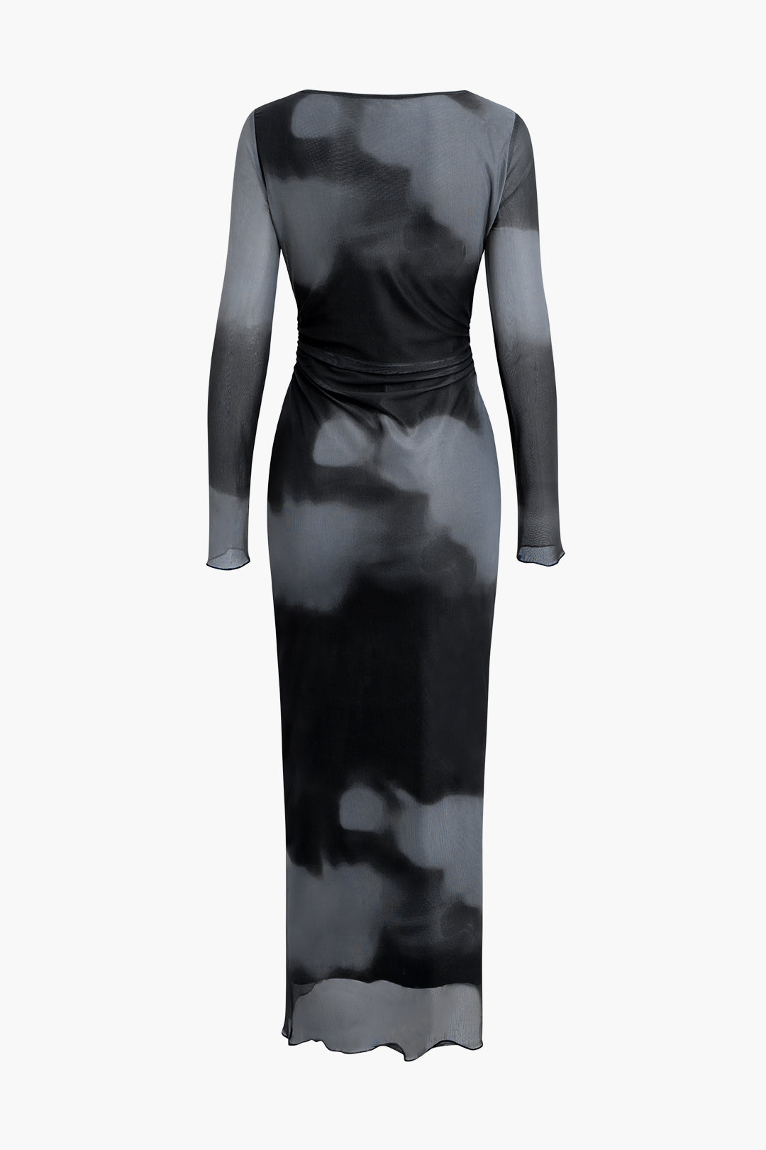 Batik U Yaka File Dantelli Uzun Kollu maksi Elbise