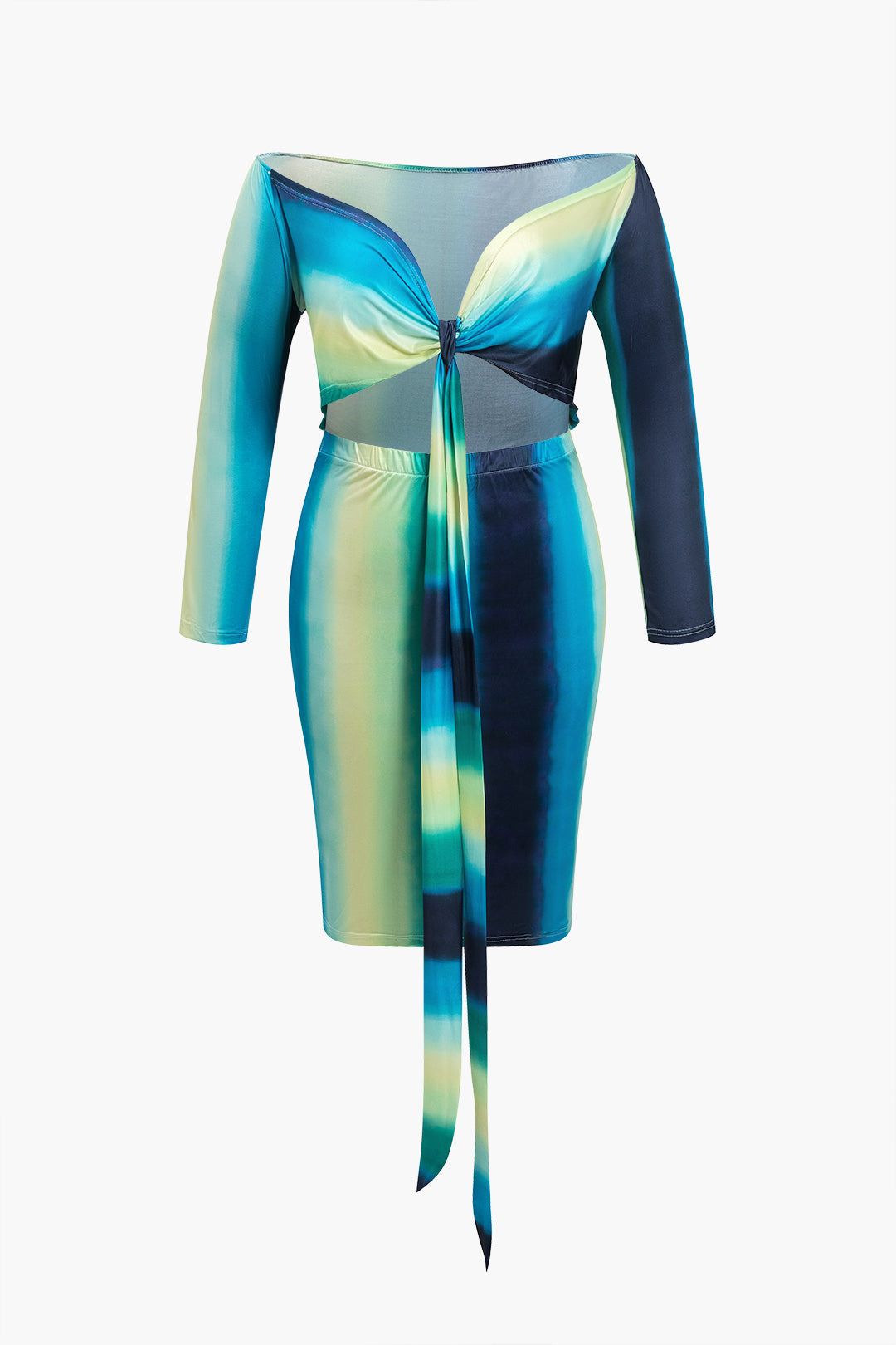 Büyük Beden Ombre Önden Bağlamalı Midi Elbise