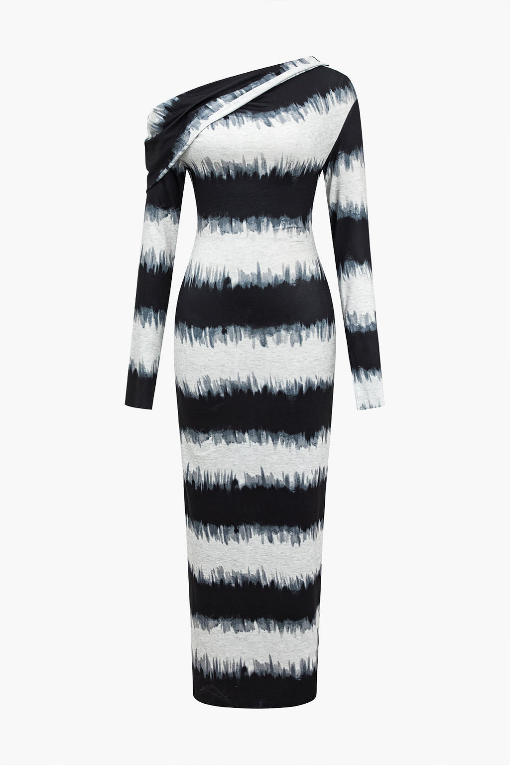 Çizgili Desenli Asimetrik Omuz maksi Elbise