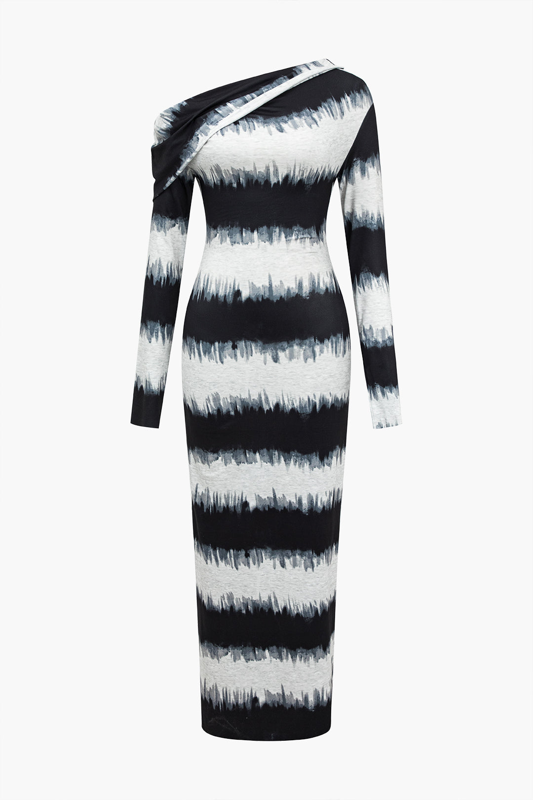 Çizgili Desenli Asimetrik Omuz maksi Elbise