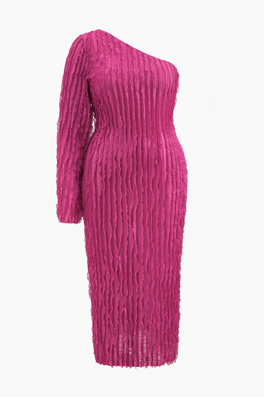 Büyük Beden Uzun Kollu Tek Omuz Midi Elbise