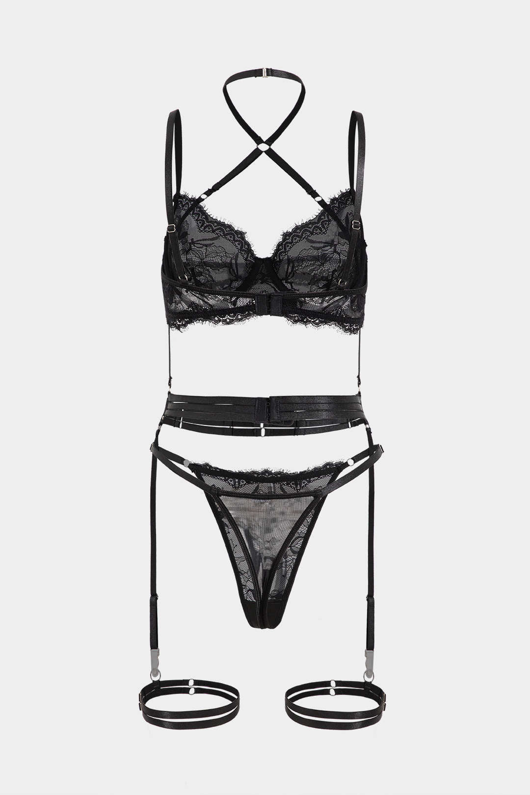 Dantel Nakışlı Çapraz Detaylı Bustiyer Jartiyer Takımı