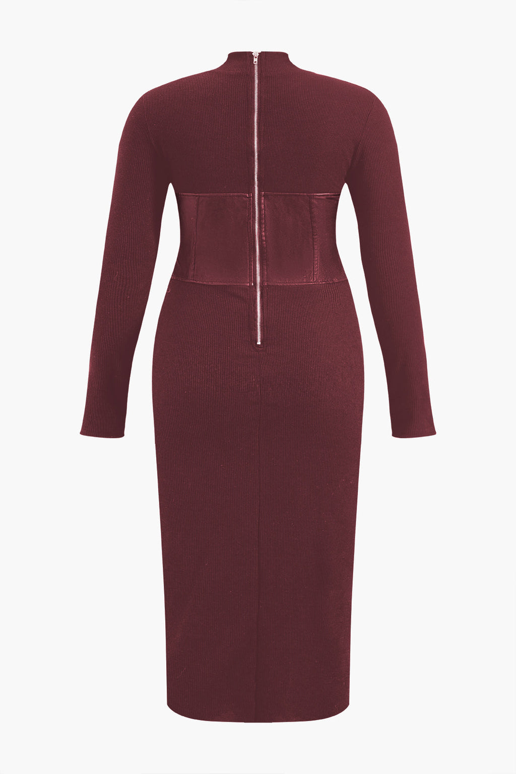 Büyük Beden Deri Patchwork Uzun Kollu maksi Elbise