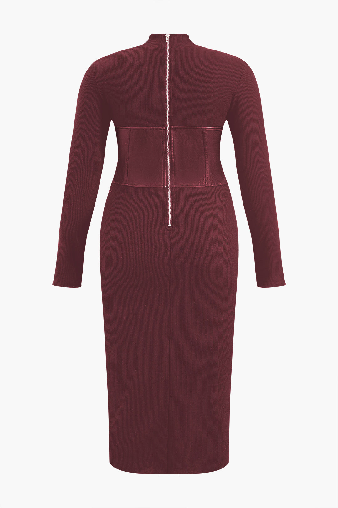 Büyük Beden Deri Patchwork Uzun Kollu maksi Elbise