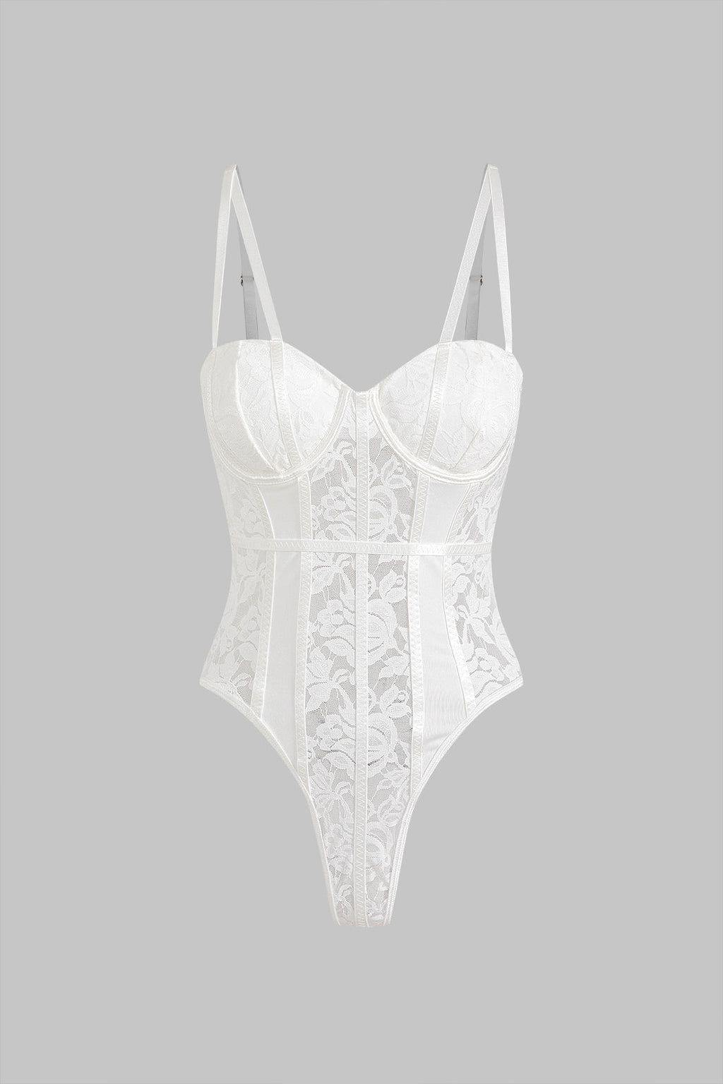 Ağ Mesh Dantel Nakışlı Bustier Korse Slip İç Çamaşırı Bodysuit