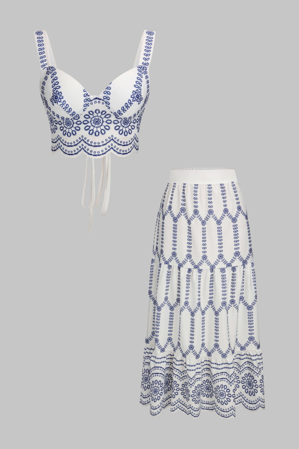 Çiçek Desenli Bağcıklı Sırtı Açık Üst ve Üst Örtü Seti