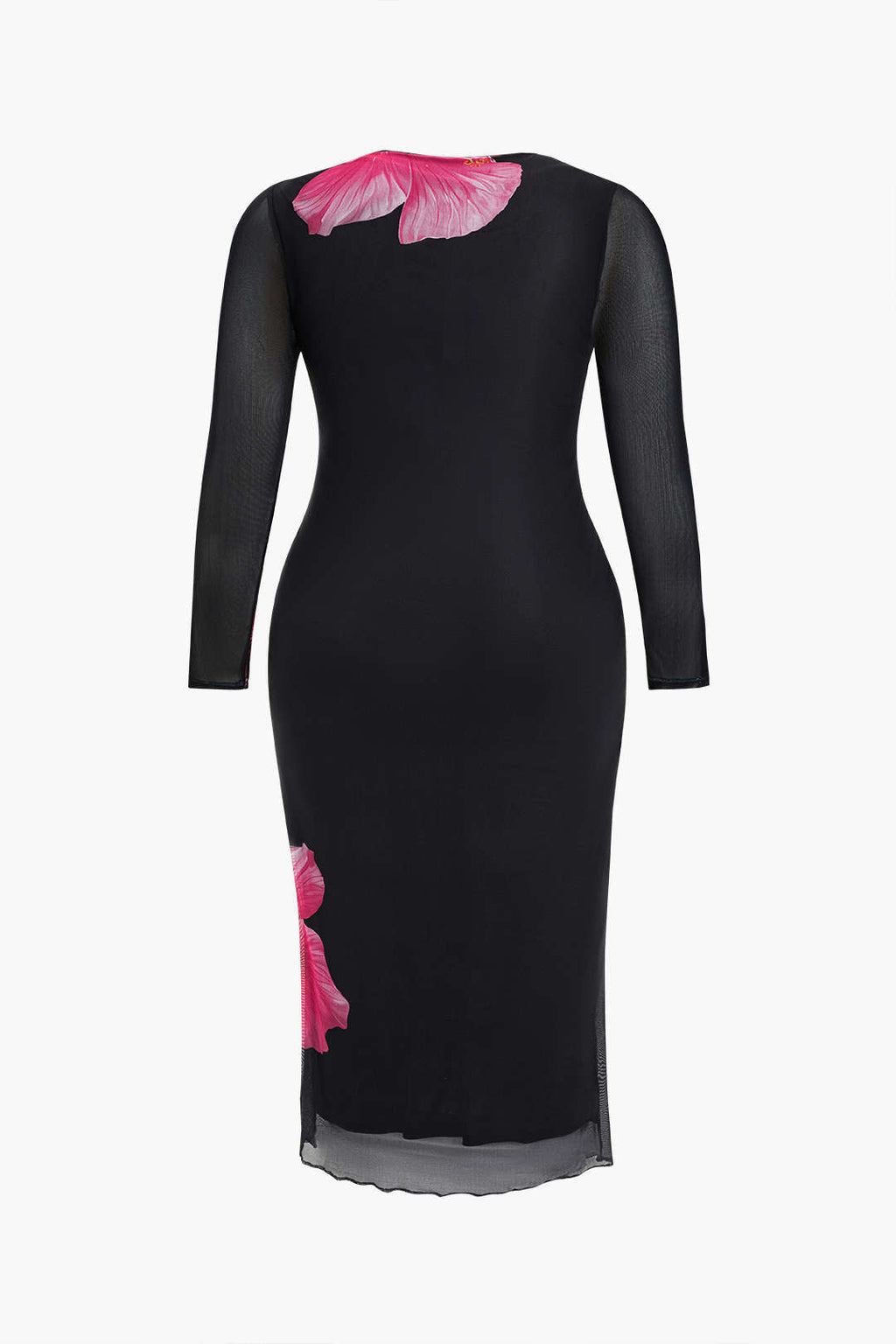 Çiçek Desenli File Bodycon Midi Elbise