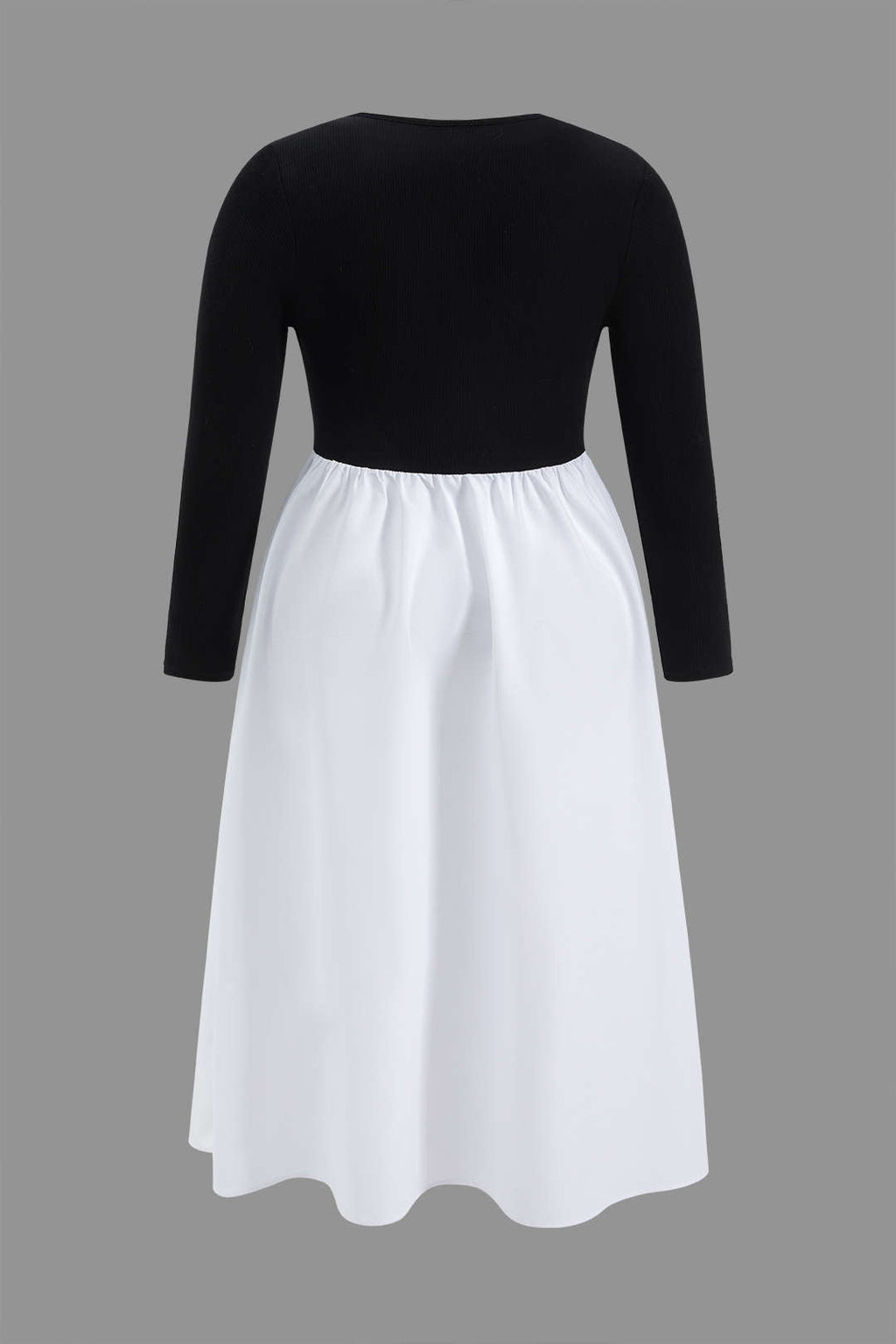 Büyük Beden Uzun Kollu Yuvarlak Yaka Patchwork Midi Elbise