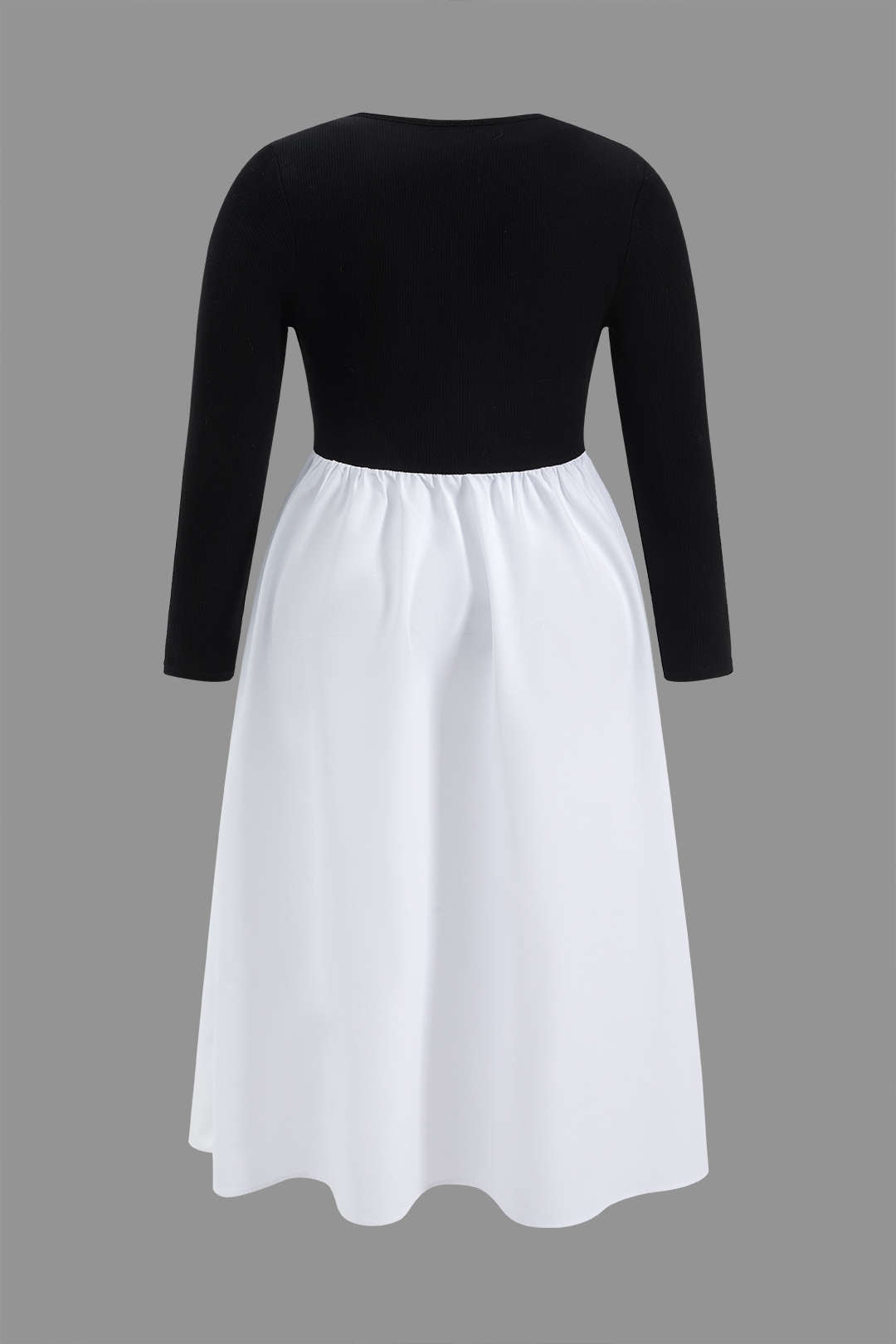 Büyük Beden Uzun Kollu Yuvarlak Yaka Patchwork Midi Elbise