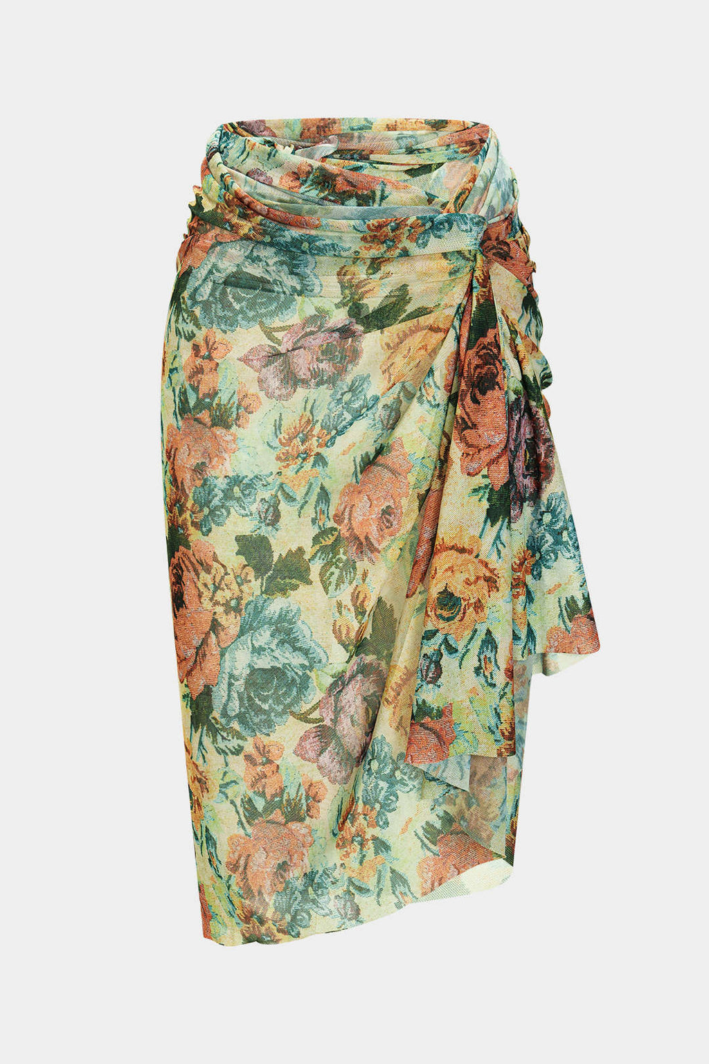 Çiçek Desenli Metalik Aksesuarlı Korse Karın Toparlayıcı Mayo ve Pareo Mayo Eteği Seti