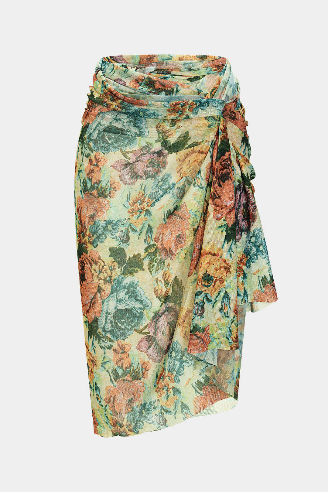 Çiçek Desenli Metalik Aksesuarlı Korse Karın Toparlayıcı Mayo ve Pareo Mayo Eteği Seti