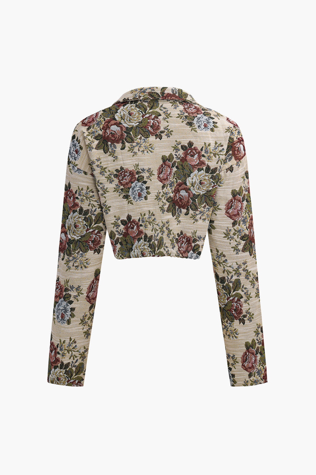 Çiçekli Jakarlı Fermuar Detaylı Büzgülü Ceket