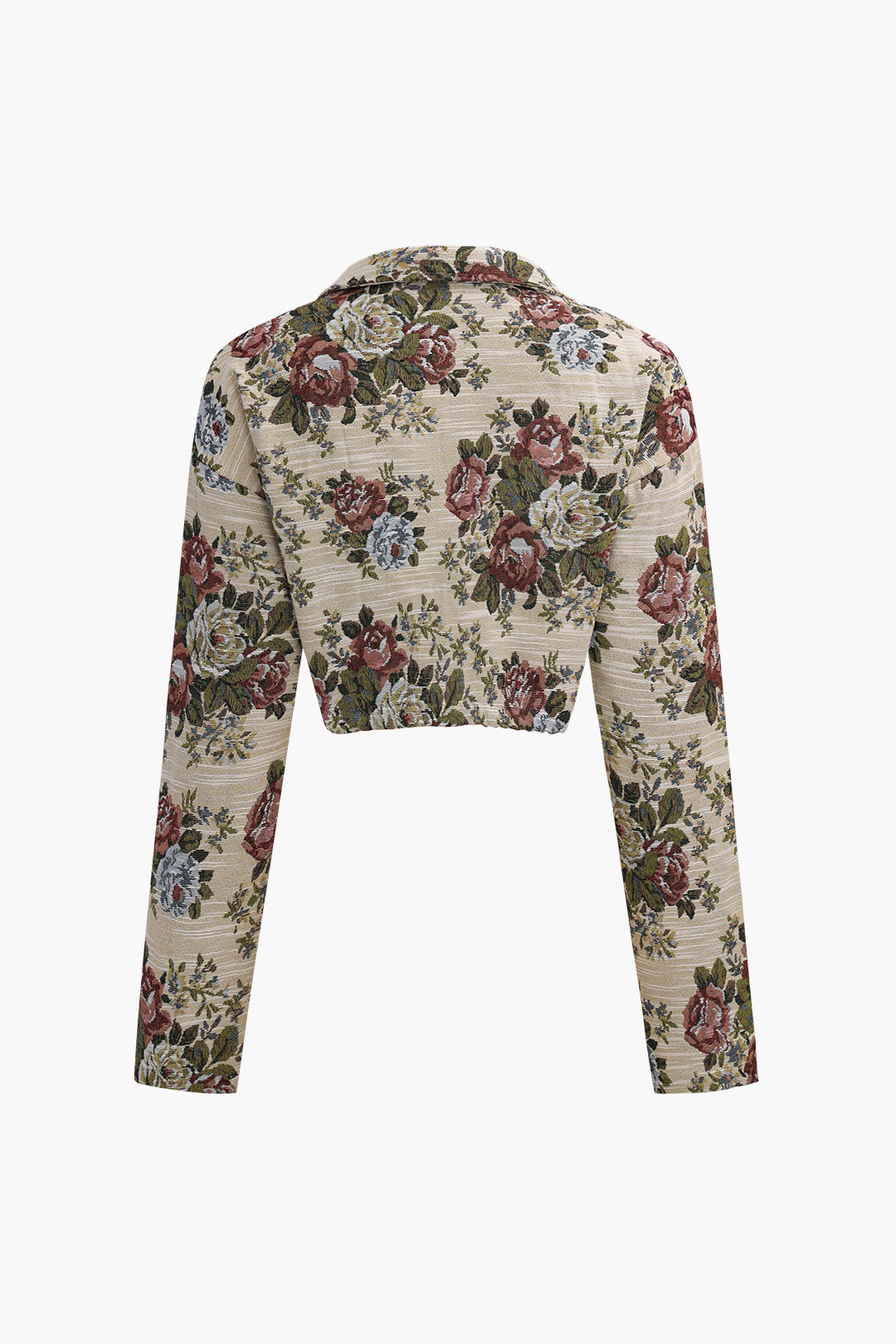 Çiçekli Jakarlı Fermuar Detaylı Büzgülü Ceket